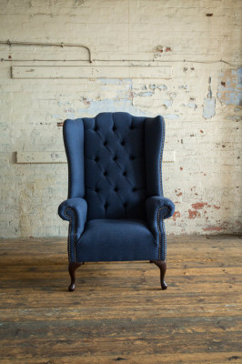 Ohrensessel Chesterfield Sofa Bank Bekleding 1-zits Fauteuil Banken Textiel Blauw