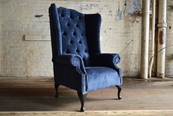 Blauwe oorfauteuil Chesterfield Sofa Couch Bekleding 1-Zits Fauteuil Banken Textiel