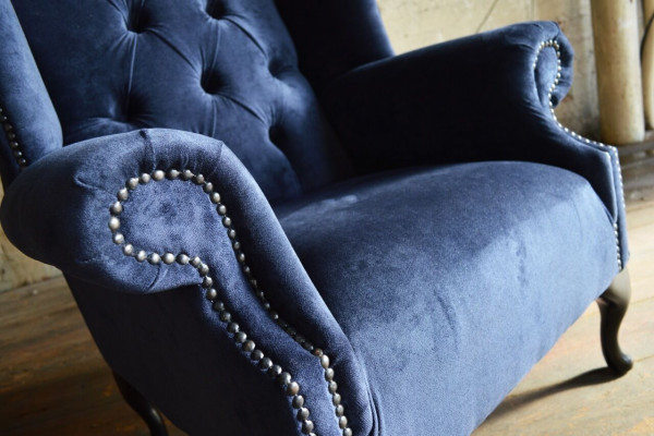 Blauwe oorfauteuil Chesterfield Sofa Couch Bekleding 1-Zits Fauteuil Banken Textiel