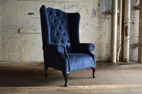 Blauwe oorfauteuil Chesterfield Sofa Couch Bekleding 1-Zits Fauteuil Banken Textiel