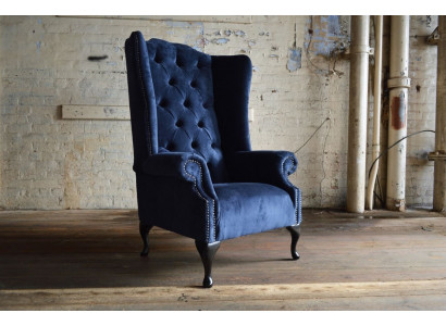 Blauwe oorfauteuil Chesterfield Sofa Couch Bekleding 1-Zits Fauteuil Banken Textiel