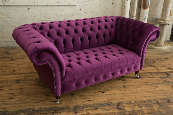 Chesterfield Design Luxe Gestoffeerde Sofa Bank Zitmeubel Leer Textiel Paars Nieuw