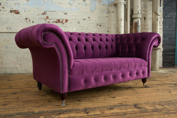 Chesterfield Design Luxe Gestoffeerde Sofa Bank Zitmeubel Leer Textiel Paars Nieuw
