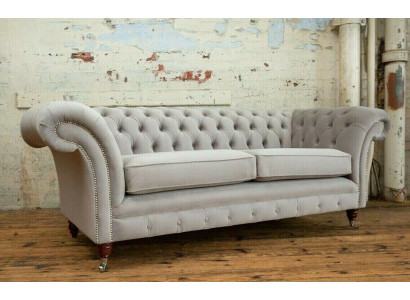 Chesterfield Bank Sofa Bekleding 3-Zitsbank Banken Zitmeubel Sofas Wit Nieuw