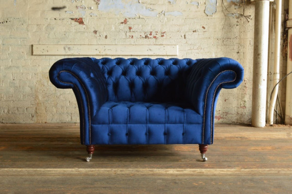 Fauteuil Bank Bekleding Sofa Textiel Chesterfield Banken 1,5-Zitter Eenzitter Blauw