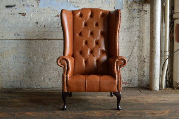 Chesterfield Fauteuil Oorfauteuil Sofa Textiel Stof Banken Bekleding Bruin Lounge