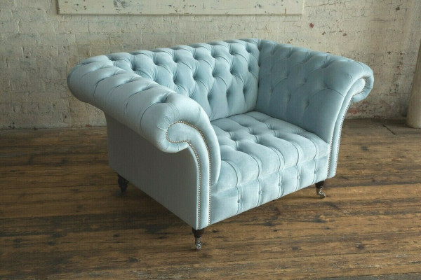 Chesterfield Design Stof Bankfauteuil 1,5 zitplaatsen Beklede Sofa's Lounge Blauw Fluweel
