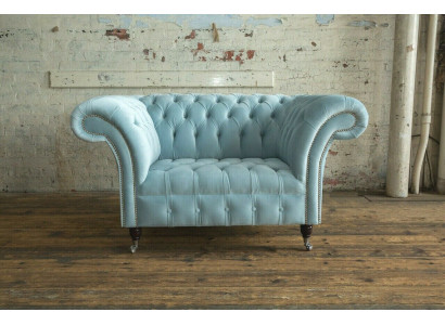 Chesterfield Design Stof Bankfauteuil 1,5 zitplaatsen Beklede Sofa's Lounge Blauw Fluweel