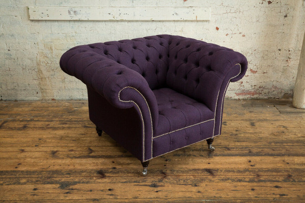 Fauteuil 1-zits Chesterfield fluwelen bekleding sofa's design luxe bankstel lila nieuw