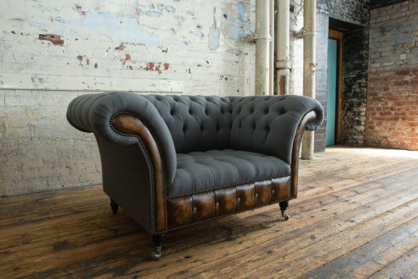 Fauteuil Bank Bekleding Sofa Textiel Chesterfield Banken 1,5-zits Eenzitter Grijs