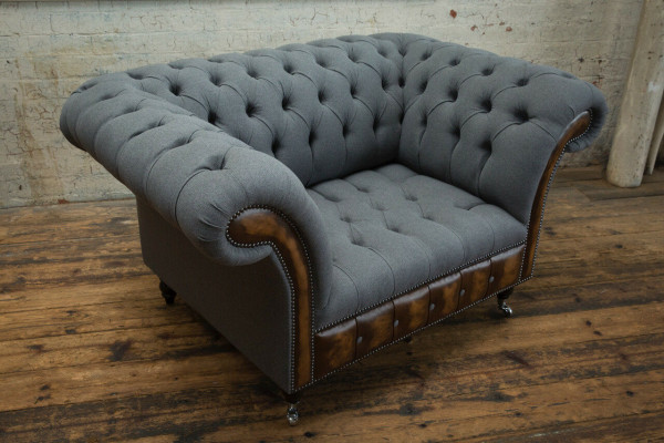 Fauteuil Bank Bekleding Sofa Textiel Chesterfield Banken 1,5-zits Eenzitter Grijs