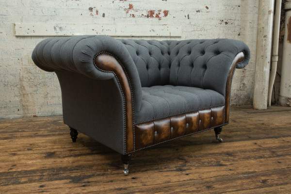 Fauteuil Bank Bekleding Sofa Textiel Chesterfield Banken 1,5-zits Eenzitter Grijs