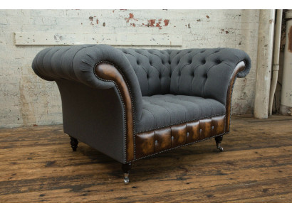 Fauteuil Bank Bekleding Sofa Textiel Chesterfield Banken 1,5-zits Eenzitter Grijs