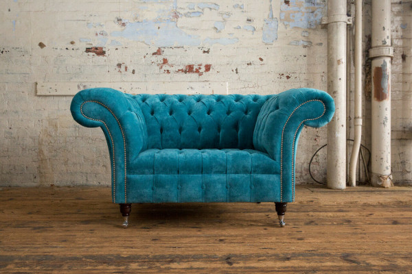Sessel Chesterfield Design Stoff Bank 1.5 Polstersofa Lounge Fluweel Turkoois nieuw