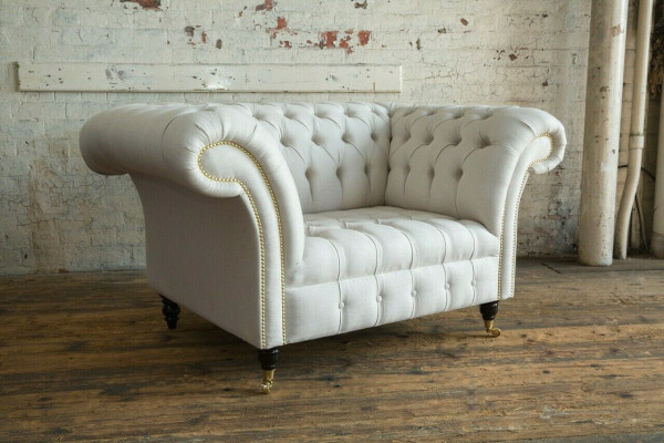 Sessel Couch Bekleding Sofa Textiel Chesterfield Banken 1,5-zits Eenzitter Wit