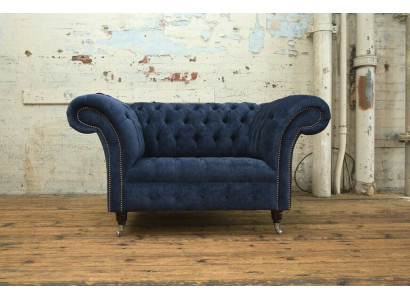Chesterfield fauteuil bank bekleding sofa banken 1,5 zits eenzitter blauw textiel