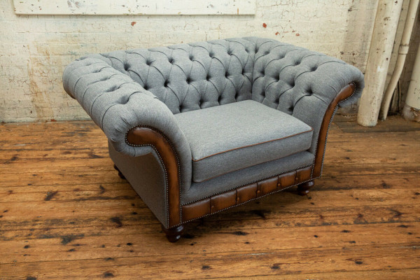 Chesterfield Design Stof Bankstel Fauteuil 1,5-zits Bekleding Sofa's Lounge Fluweel Grijs