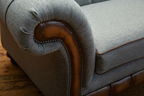 Chesterfield Design Stof Bankstel Fauteuil 1,5-zits Bekleding Sofa's Lounge Fluweel Grijs