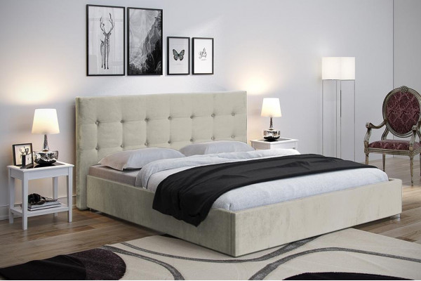 Beige 160x200 bed slaapkamer bedden textiel leer hotel luxe gestoffeerd groot nieuw