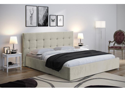 Beige 160x200 bed slaapkamer bedden textiel leer hotel luxe gestoffeerd groot nieuw