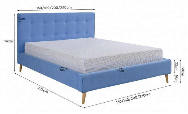 Chesterfield fluwelen tweepersoonsbed in een dubbele uitvoering, luxe design bedden, tweepersoons, blauw, nieuw.