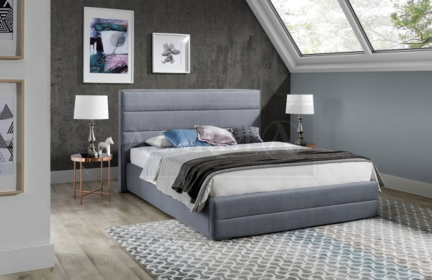 Klassiek grijs designer bed slaapkamer textiel leer bekleding 180x200cm nieuw