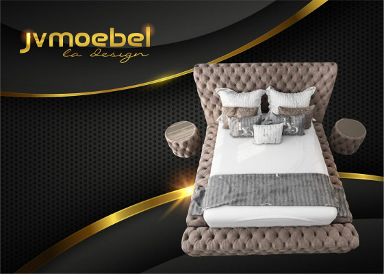 Bed 2x Nachtkastje 3-delig. Slaapkamer Set Ontwerp Meubels Modern Luxe Bedden Nieuw