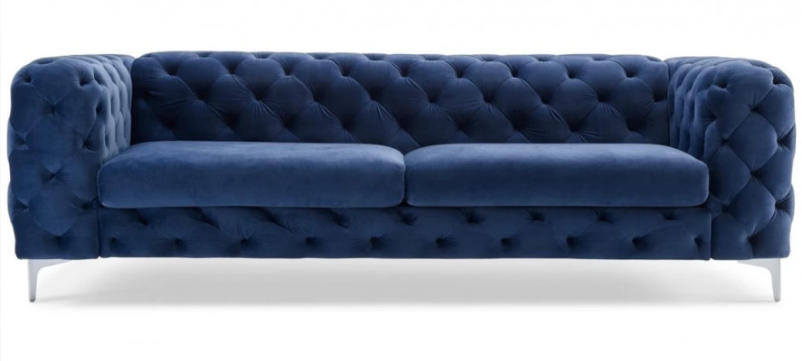 Chesterfield driezits blauw sofa woonkamer modern fluwelen meubels textiel stof nieuw