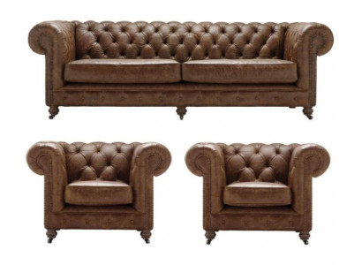 Bruin Chesterfield+2 fauteuils leren banken creatieve meubels nieuwe woonkamer sofa