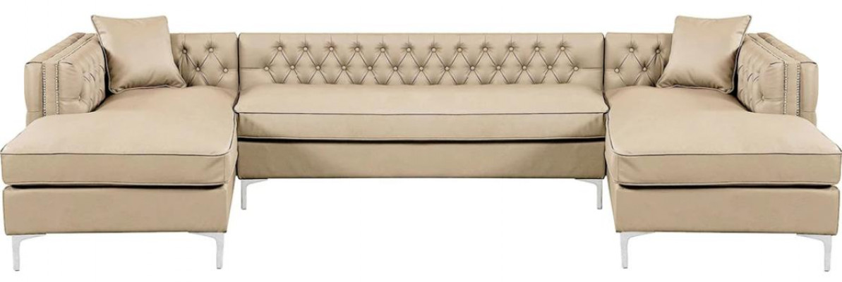 Hoekbank Beige Woonlandschap Bankstel Hoekgarnituur Bekleding Chesterfield Meubelontwerp