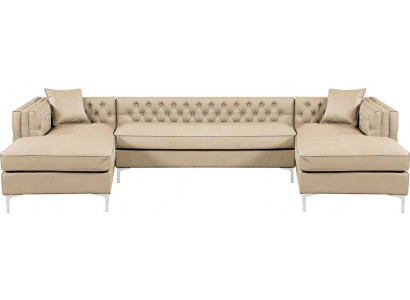 Hoekbank Beige Woonlandschap Bankstel Hoekgarnituur Bekleding Chesterfield Meubelontwerp