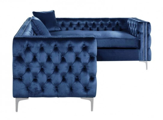 Hoekbank Blauw Chesterfield Bank Hoekopstelling Bekleding Fluweel Stof Hoek Meubelontwerp