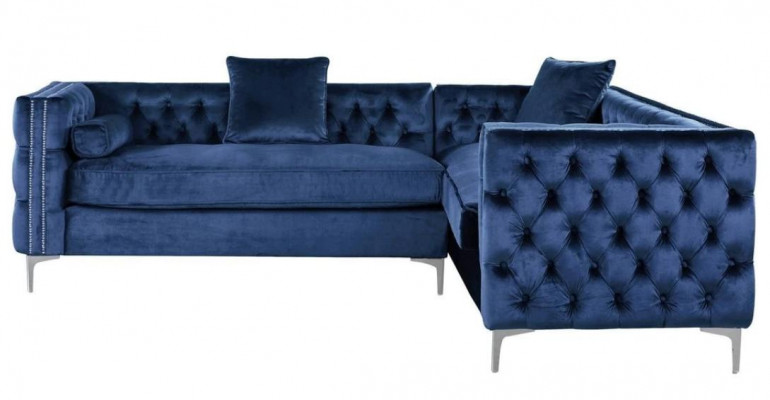 Hoekbank Blauw Chesterfield Bank Hoekopstelling Bekleding Fluweel Stof Hoek Meubelontwerp
