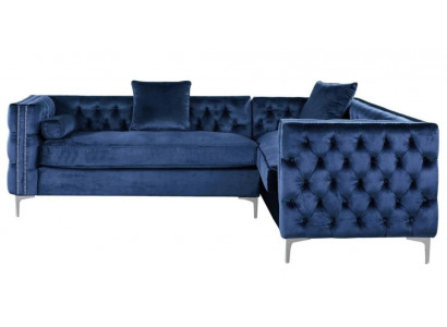 Hoekbank Blauw Chesterfield Bank Hoekopstelling Bekleding Fluweel Stof Hoek Meubelontwerp