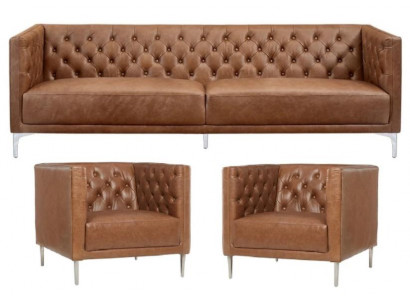 Bruin Chesterfield 2 Fauteuils Leren Modern Design Bank Nieuw Creatieve Meubel Bankstel