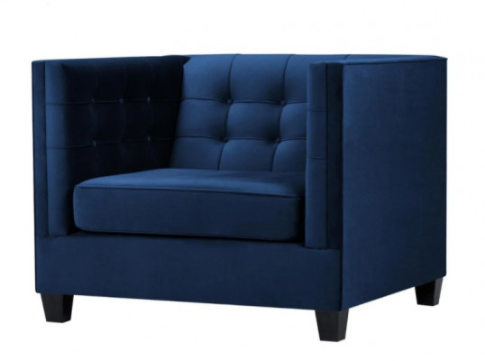 Blauwe Chesterfield fauteuil woonkamer textiel stof Blauw Creatief meubilair Modern