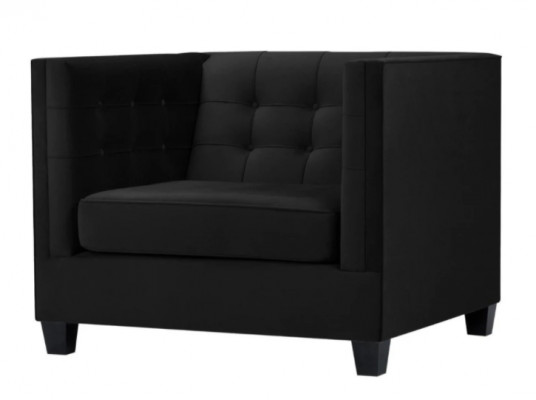 Chesterfield fauteuil, creatief meubel, textielstof, zwart, nieuw, woonkamer.