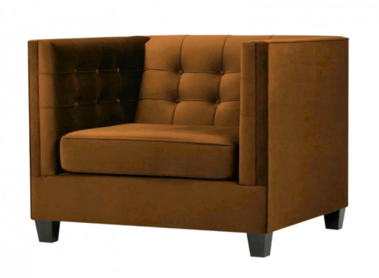 Moderne fauteuil Chesterfield van textiel stof in het bruin. Creatieve meubels voor de woonkamer.