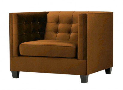 Moderne fauteuil Chesterfield van textiel stof in het bruin. Creatieve meubels voor de woonkamer.