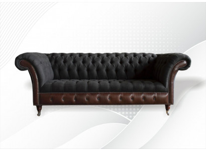 Chesterfield zwart woonkamer stoffen design banken kussens sofa nieuw leren bank