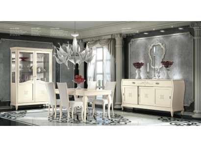 Eetkamer Eettafel Stoel Dressoir Vitrine Eet Tafel Groep Hout Italië Set 7-delig