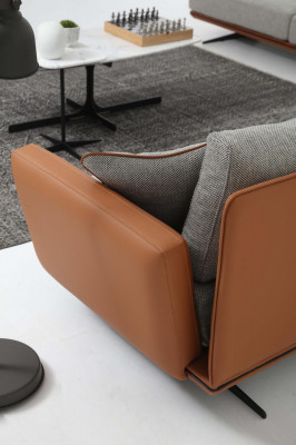 Fauteuil Oorfauteuil Cocktailsessel Stof Woonkamer Oranje Modern Grijs