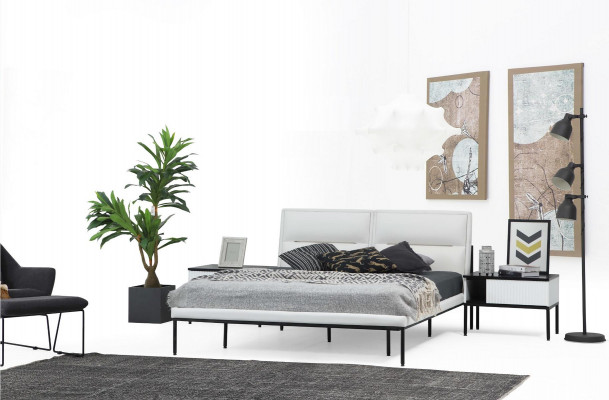 Bed bedframe tweepersoonsbed hout modern wit slaapkamer dubbel ontwerp