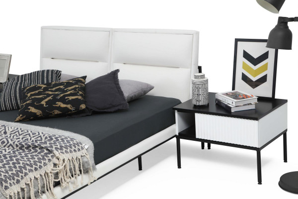 Bed bedframe tweepersoonsbed hout modern wit slaapkamer dubbel ontwerp