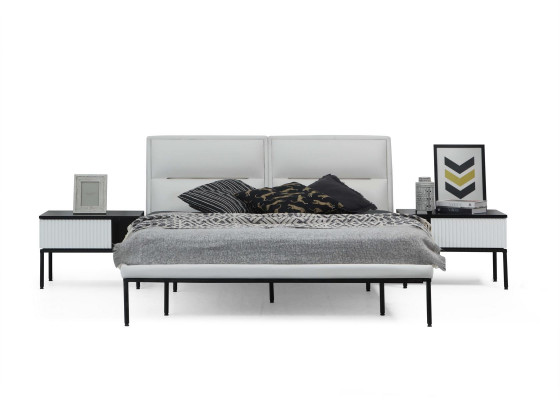 Bed bedframe tweepersoonsbed hout modern wit slaapkamer dubbel ontwerp