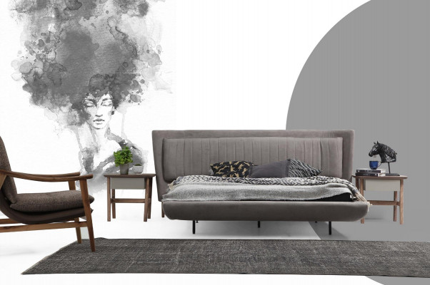 Bed bedframe tweepersoonsbed stof modern grijs slaapkamer dubbel nieuw