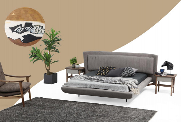 Bed bedframe tweepersoonsbed stof modern grijs slaapkamer dubbel nieuw