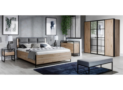 Slaapkamer Set Beige Bed 2x Nachtkastjes Commode Kledingkast Nieuw 5-delig.