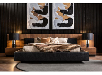 Bedkleur zwart, moderne stijl luxe bed + 2x nachtkastjes voor de slaapkamer