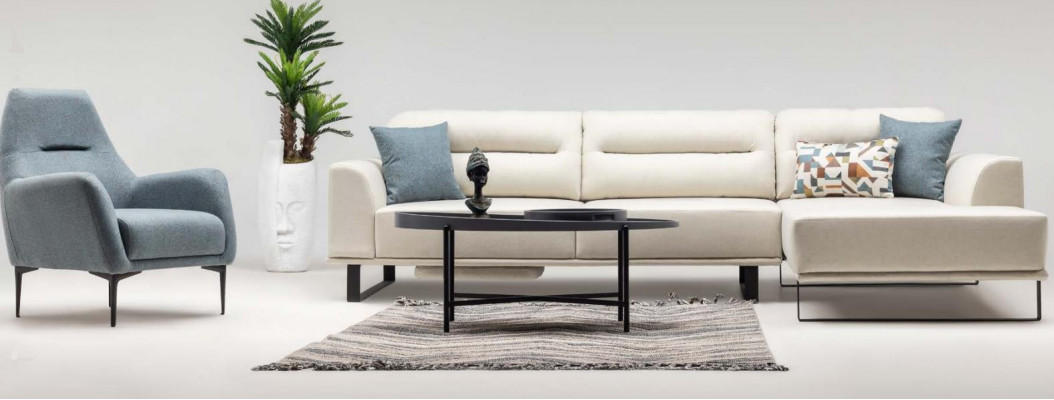 Sofa set hoekbank L-vorm fauteuil stoffen bank gestoffeerde bank beige bank.